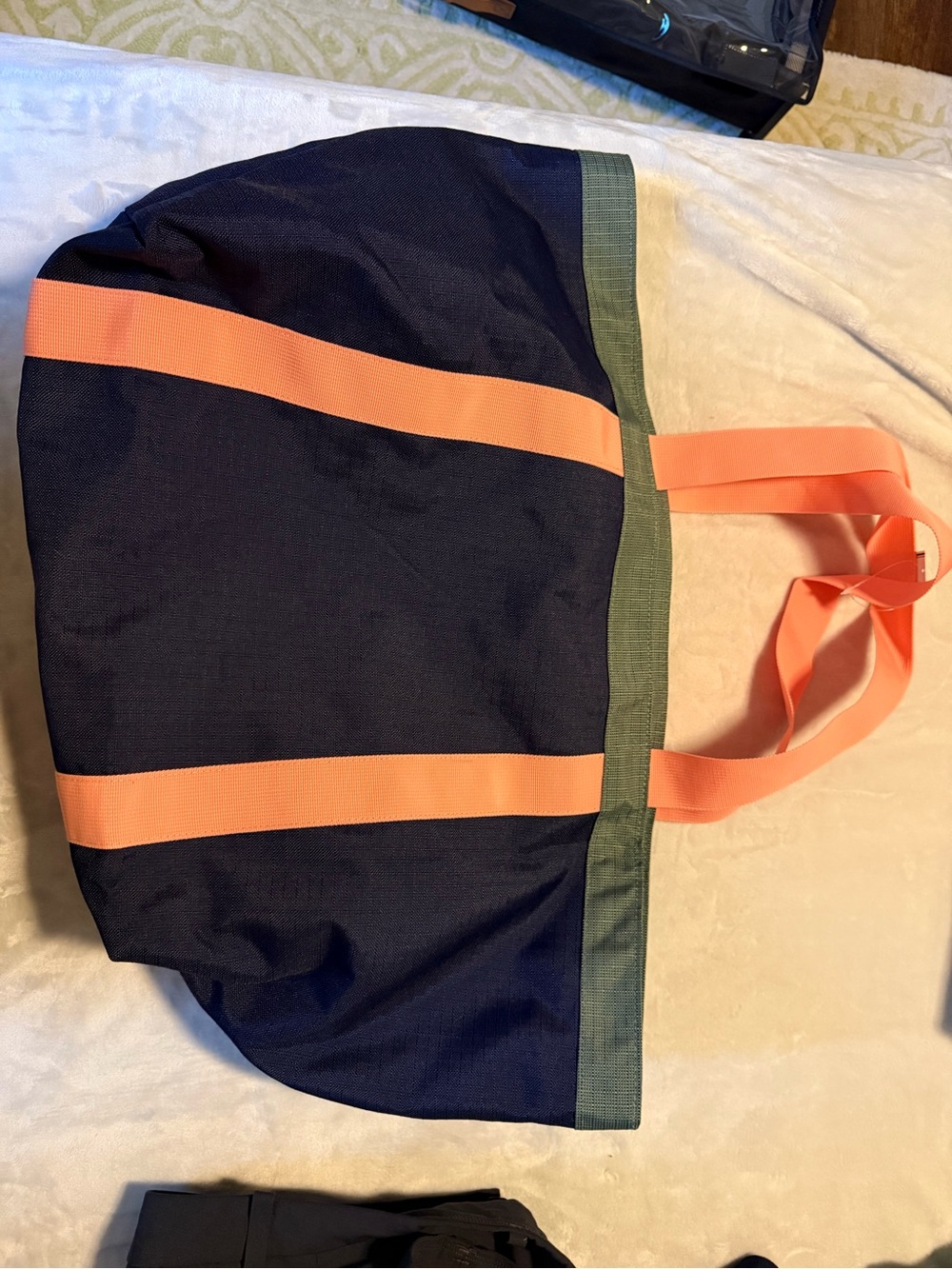 PINK Victoria's Secret Navy Tote with Coral Straps and Olive Trim